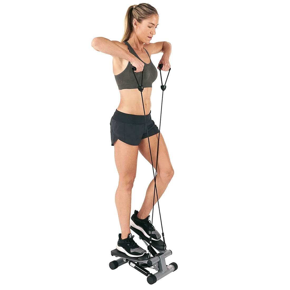 Sunny Health Fitness Portable Mini Stepper - Detachable Bands - Compact Cardio Machine-Black-17x13