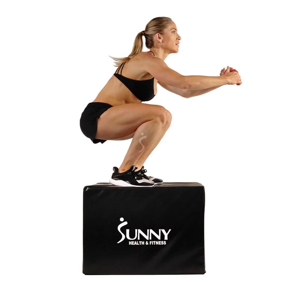 Sunny Health & Fitness 3-in-1 Foam Plyo Box-Versatile Workout Step-Durable Black, 28x24x20