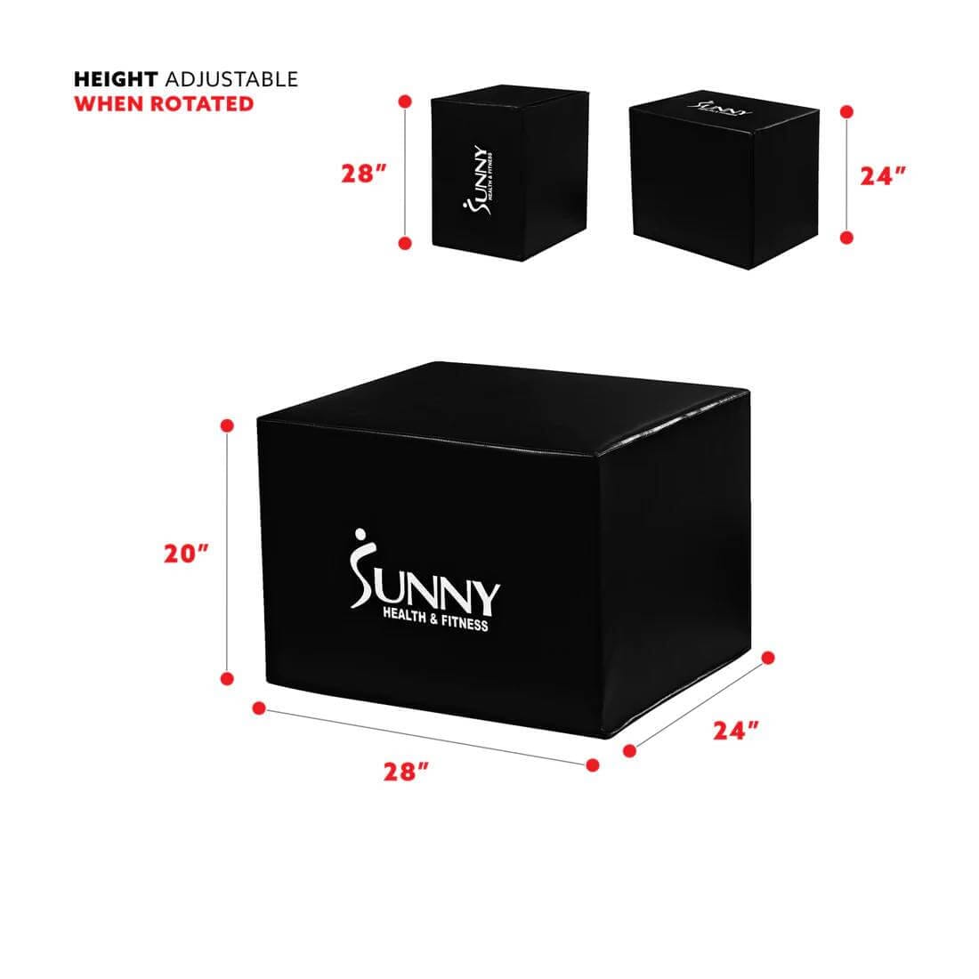 Sunny Health & Fitness 3-in-1 Foam Plyo Box-Versatile Workout Step-Durable Black, 28x24x20