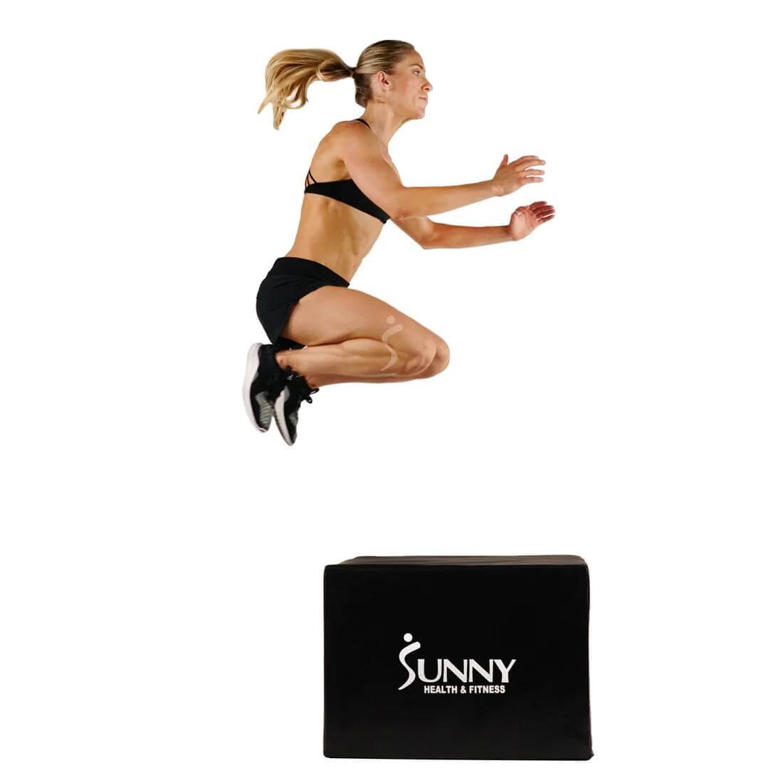 Sunny Health & Fitness 3-in-1 Foam Plyo Box-Versatile Workout Step-Durable Black, 28x24x20