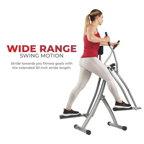 Sunny Health & Fitness Air Walker Glider-Total Body Workout-LCD Monitor-Non-Slip Pedals-Black&Gray-25x19x57