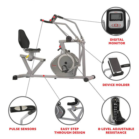 Sunny Health & Fitness Arm Exerciser Recumbent Bike-Full-Motion Cross Trainer -60x25.5x52