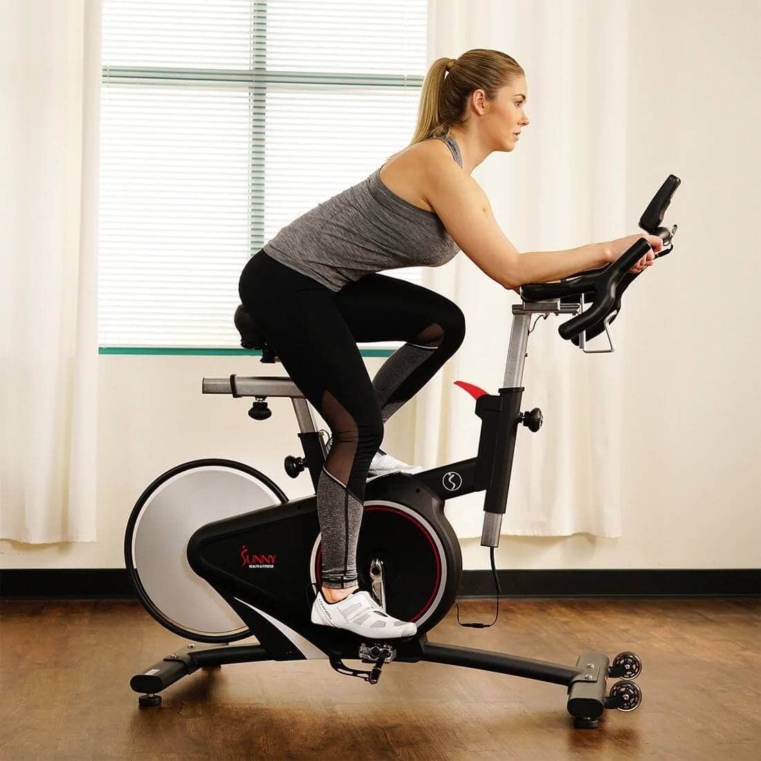 Sunny Health & Fitness Cardio Cycle Bike-Magnetic Exercise Bicycle-13-Level Resistance-Black, 53.2x 23.6x54.3