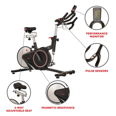 Sunny Health & Fitness Cardio Cycle Bike-Magnetic Exercise Bicycle-13-Level Resistance-Black, 53.2x 23.6x54.3