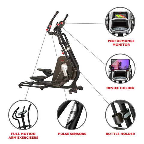 Sunny Health & Fitness Circuit Zone Elliptical Trainer-Full-Body Cardio Workout-16 Resistance Levels-Black/Silver