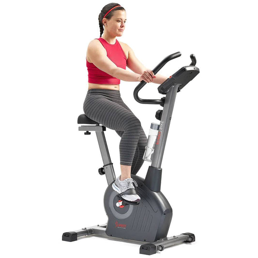 Sunny Health & Fitness Elite Smart Exercise Bike-Connected Fitness Home Gym-Black/Red-41.7Lx22.6x53.1