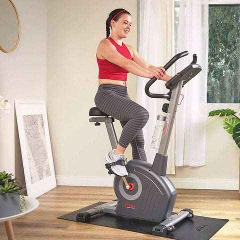 Sunny Health & Fitness Elite Smart Exercise Bike-Connected Fitness Home Gym-Black/Red-41.7Lx22.6x53.1