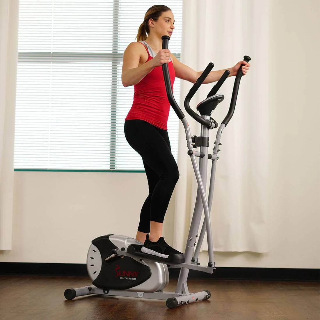 Sunny Health & Fitness Magnetic Elliptical-Cross Trainer for Cardio-Compact Black/Silver,28Lx17x57