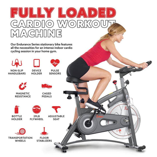 Sunny Health & Fitness Endurance Magnetic Indoor Cycling Bike-Durable Cardio Workout-48.8x20.1x48.6