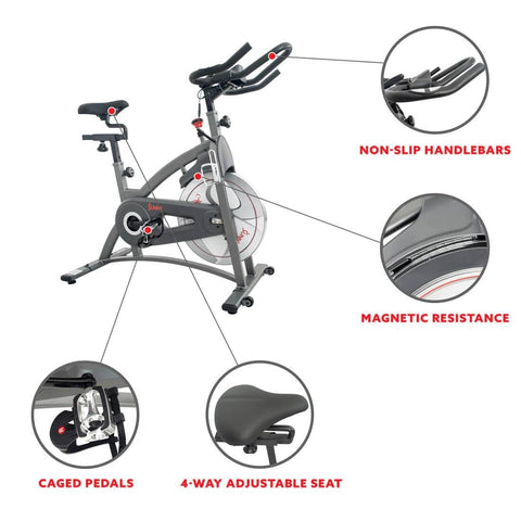 Sunny Health & Fitness Endurance Magnetic Indoor Cycling Bike-Durable Cardio Workout-48.8x20.1x48.6