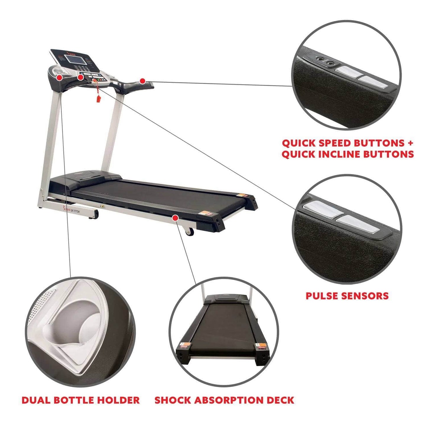 Sunny Health & Fitness Energy Flex Treadmill-Advanced Cardio Machine-Indoor Running-Multi-Color-Compact
