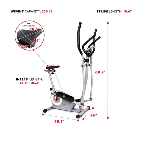 Sunny Health & Fitness Interactive Seated Elliptical-Smart Fitness Machine-Cross-Trainer-Multi-Color-Compact