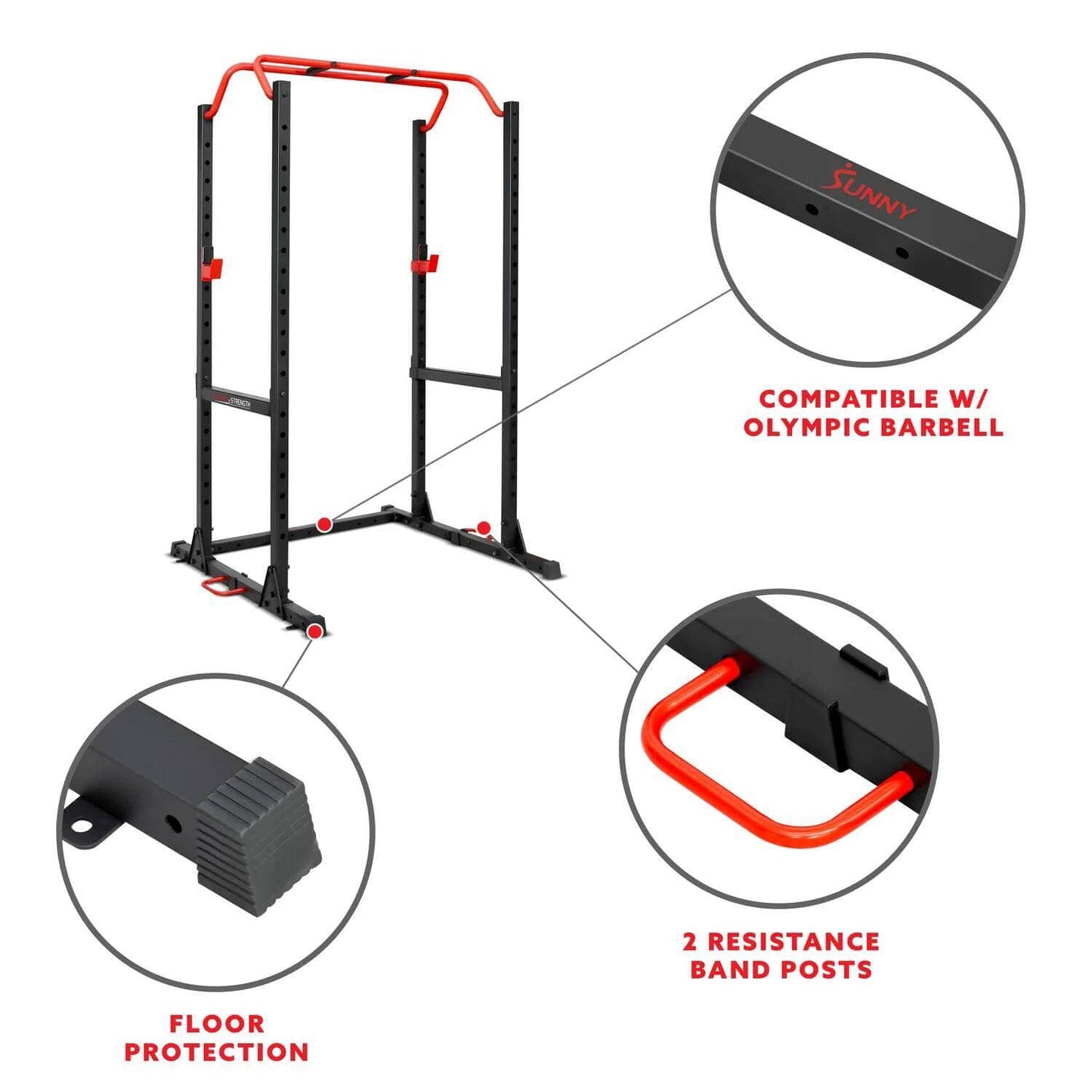 Sunny Health Fitness Power Cage | Heavy-Duty Squat Rack | Adjustable Resistance