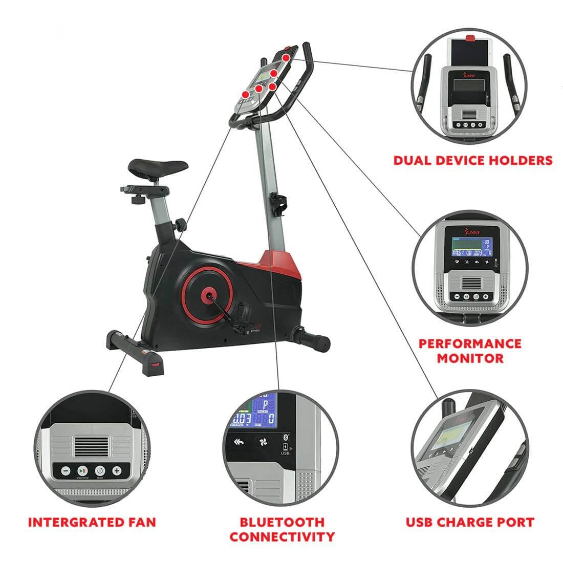 Sunny Health Fitness Evo-Fit Upright Exercise Bike-Advanced Cardio Machine - Multi-Color-Compact