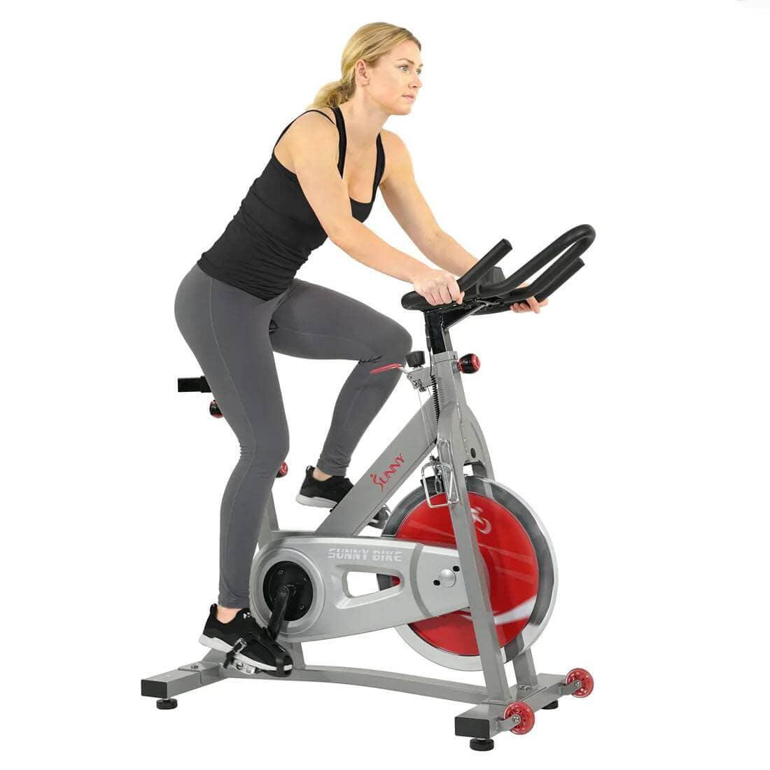 Sunny Health Fitness Pro II Indoor Cycling Bike - Silent Belt Drive-Adjustable Seat-Black-49.5x20x49 in