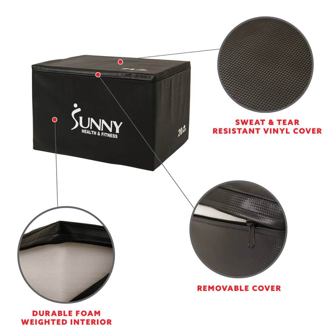 Sunny Health Fitness Plyo Jump Box: Boost Workouts - Foam Plyometrics - Compact - Black - 30x24