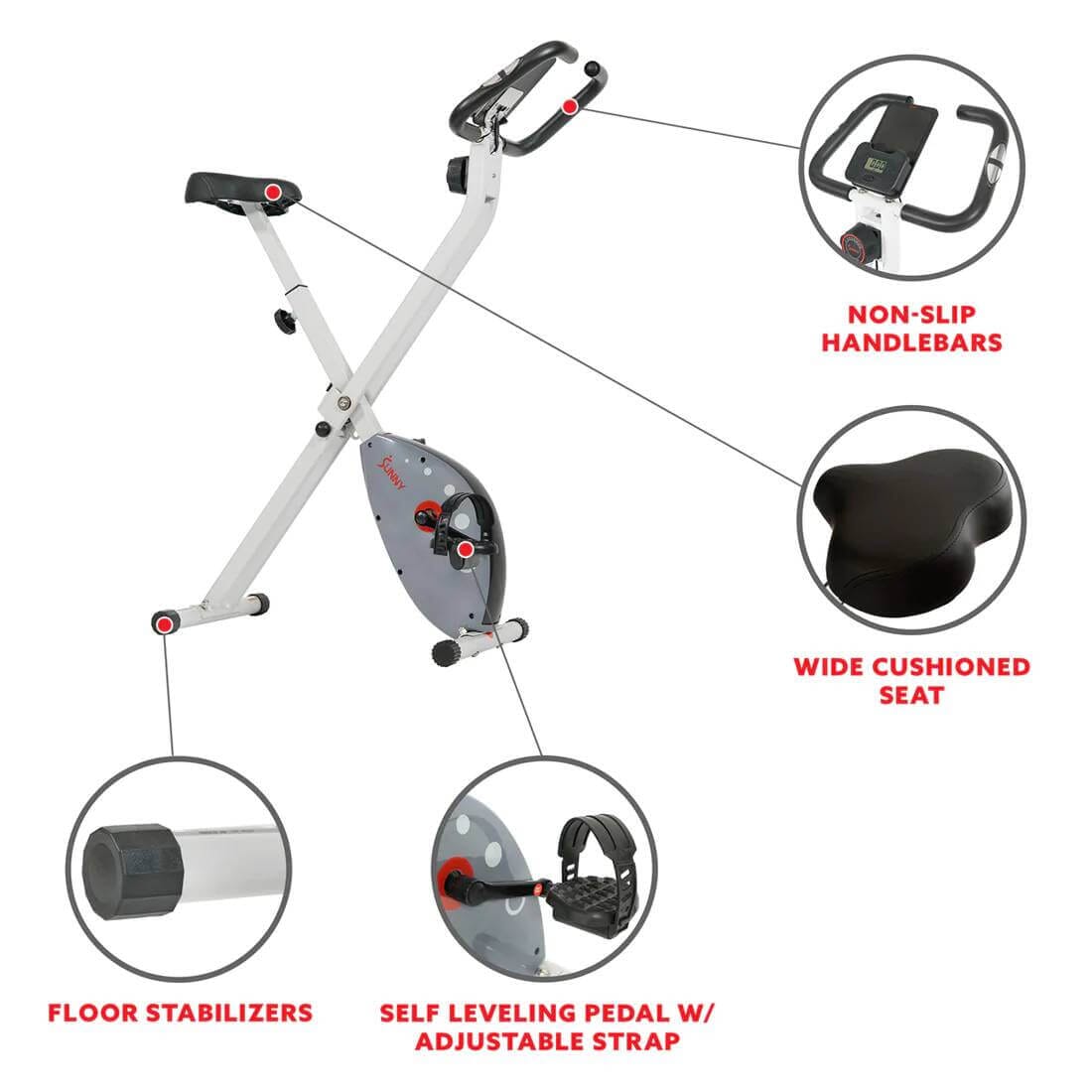 Sunny Health Fitness Compact Exercise Bike - Foldable Magnetic Resistance - Black -33x17x45