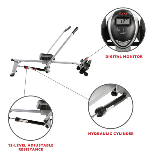 Sunny Health Fitness Full Motion Rowing Machine - Full-Body Workout-LCD Monitor-Adjustable-52.2