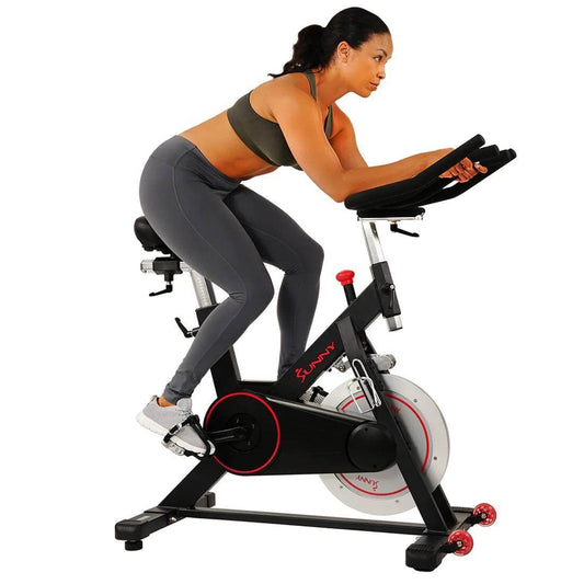 Sunny Health Fitness Cardio Workout Bike - Magnetic Belt - 44lb Flywheel-Adjustable Seat-Black