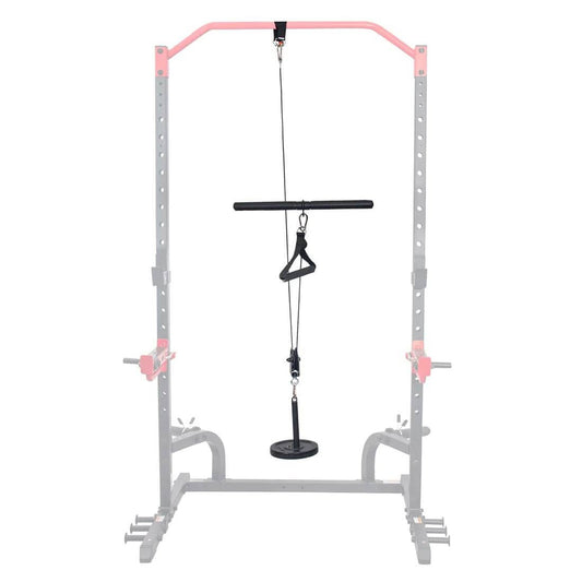 Sunny Health Fitness Power Rack Lat Pulldown - Versatile Steel Pulley-Black-18.3x1.3x2.8