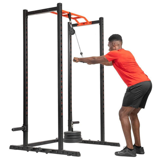 Sunny Health Fitness Power Rack Lat Pulldown - Versatile Steel Pulley-Black-18.3x1.3x2.8