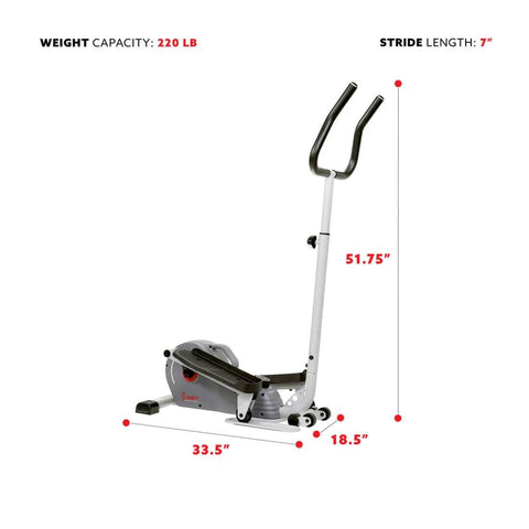 Sunny Health Fitness Lightweight Magnetic Elliptical - Compact Cross Trainer-Adjustable Resistance