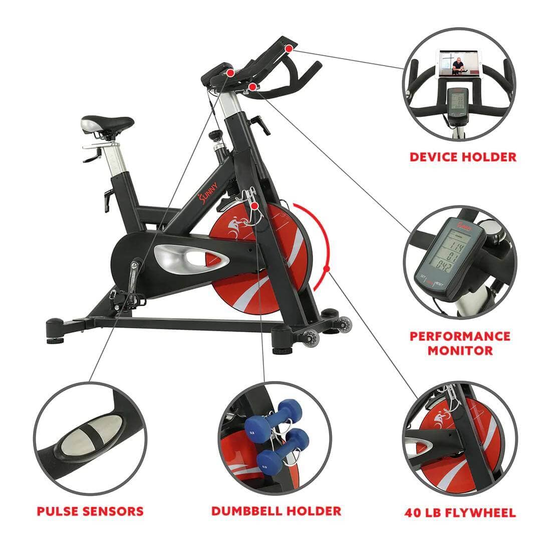 Sunny Health Fitness Evolution Pro II - Total-Body Magnetic Indoor Bike-Black-49x24x50.5