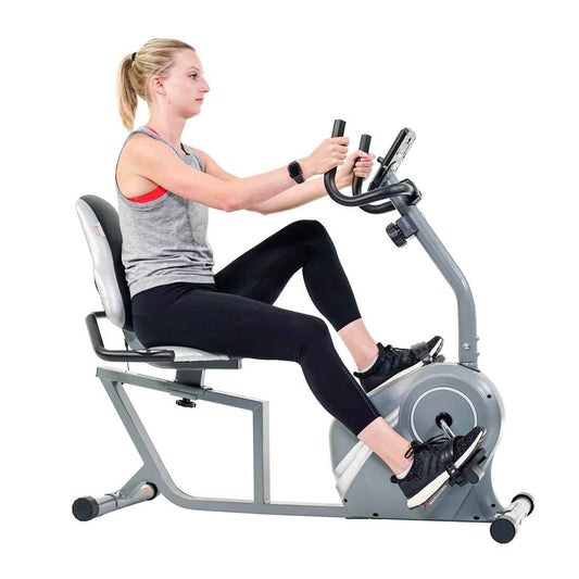 Sunny Health Fitness Recumbent Exercise Bike-Quiet Magnetic Cycle for Home Gym-Black-56.7x26.6x42.9