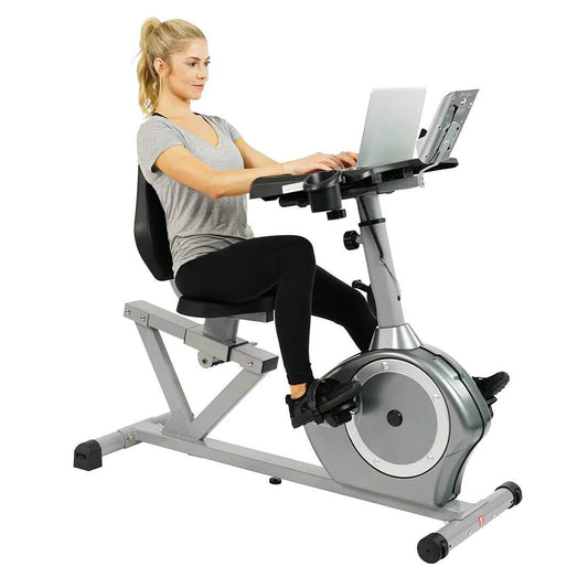 Sunny Health Fitness Magnetic Workstation Bike - Multitasking Exercise Cycle - Black -50x30x49.5