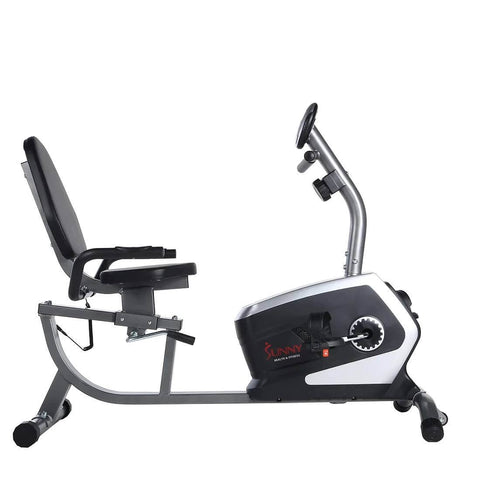 Sunny Health Fitness Magnetic Recumbent Bike - 300 lb Capacity - Black/Grey -46Lx24.5x38