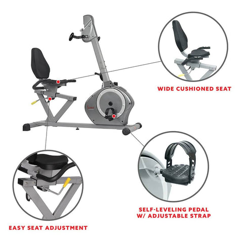 Sunny Health Fitness Magnetic Exercise Bike -Versatile Recumbent Cycle-Black-51x25Wx52.5