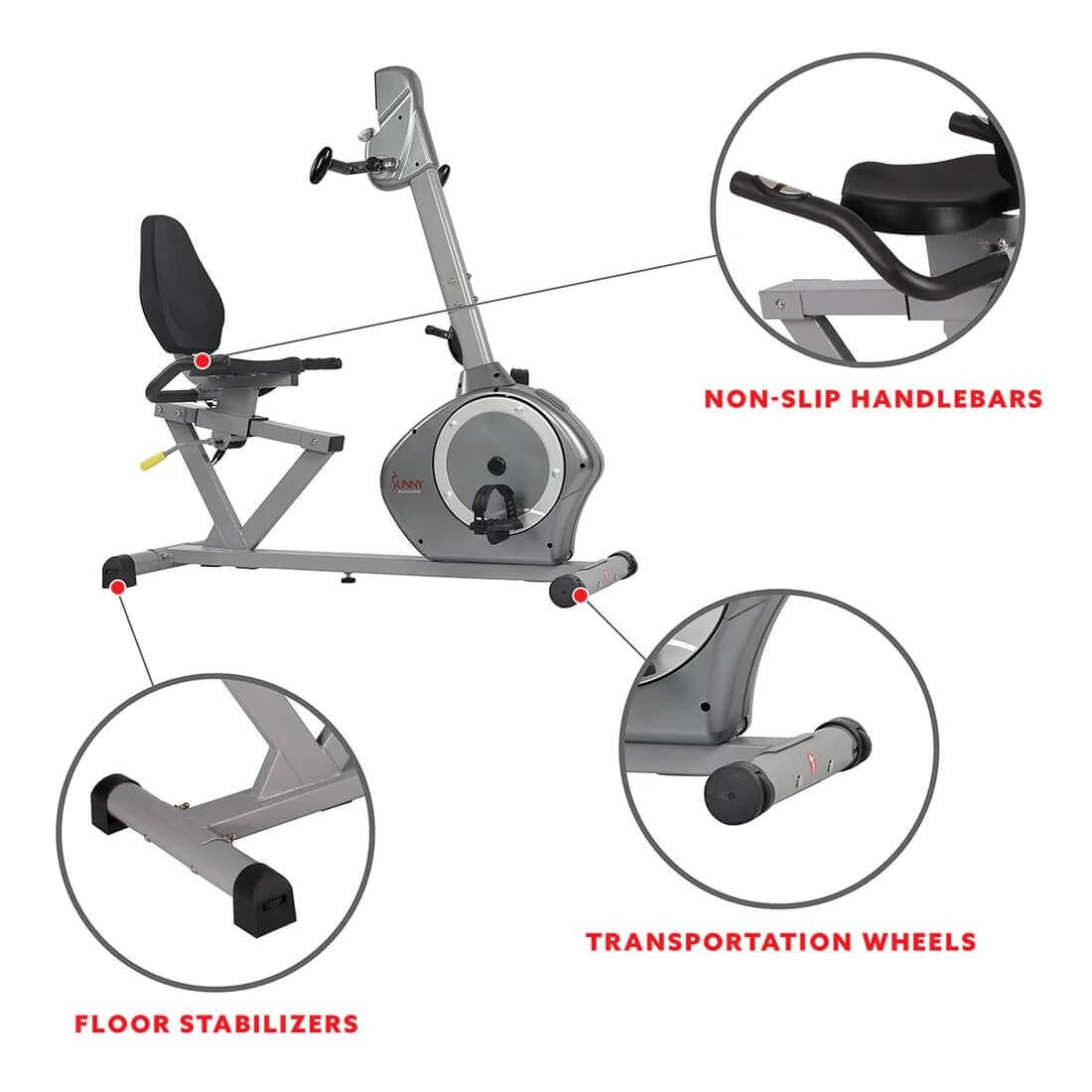 Sunny Health Fitness Magnetic Exercise Bike -Versatile Recumbent Cycle-Black-51x25Wx52.5