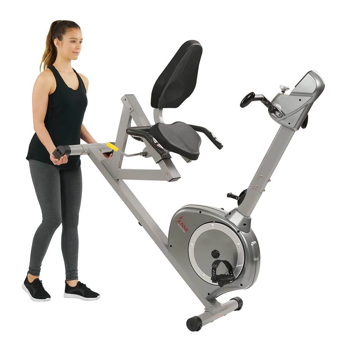 Sunny Health Fitness Magnetic Exercise Bike -Versatile Recumbent Cycle-Black-51x25Wx52.5