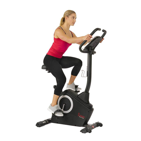 Sunny Health Fitness Programmable Upright Exercise Bike - Magnetic Cycle - Black -34x22.5x55.5 in