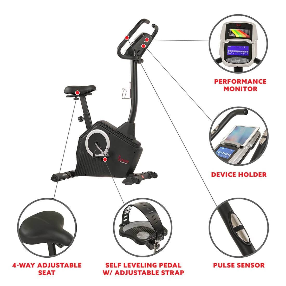 Sunny Health Fitness Programmable Upright Exercise Bike - Magnetic Cycle - Black -34x22.5x55.5 in