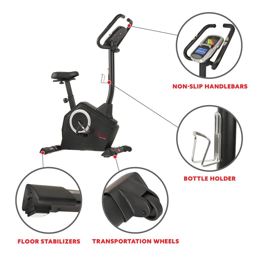 Sunny Health Fitness Programmable Upright Exercise Bike - Magnetic Cycle - Black -34x22.5x55.5 in