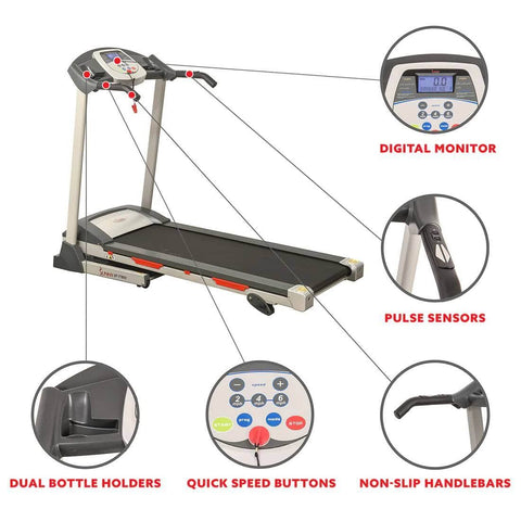 Sunny Health Fitness Electric Treadmill-Motorized Cardio Trainer-Compact & Portable-Black