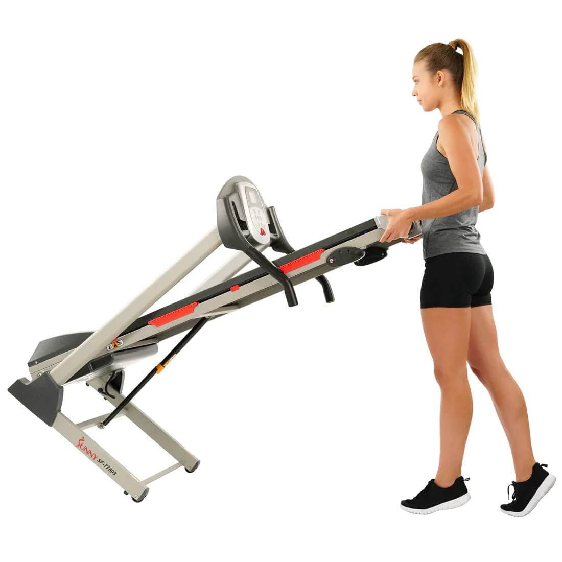 Sunny Health Fitness Electric Treadmill-Motorized Cardio Trainer-Compact & Portable-Black