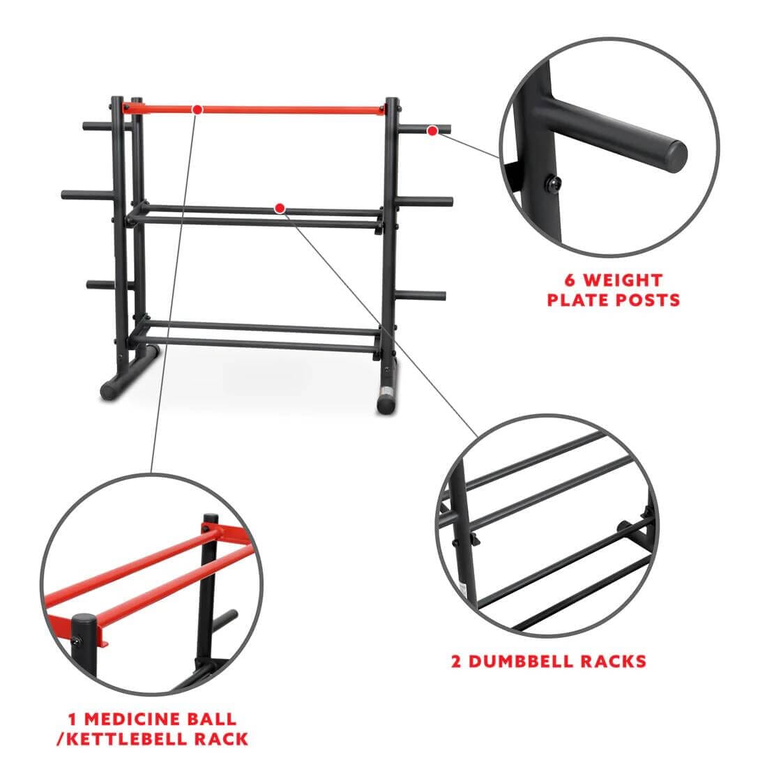 Sunny Health Fitness Compact Weight Storage Rack-Durable Home Gym Organizer-Black-38.6