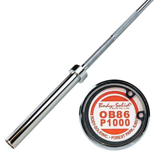 Body Solid Premium Olympic Bar - High Load Capacity Steel Barbell - Silver - 7ft Length, 30mm Diameter