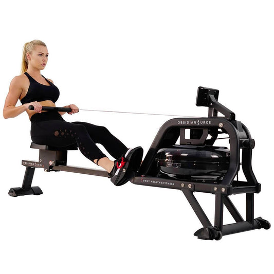 Sunny Health Fitness Obsidian Surge Water Rower-Smooth & Steady Rowing-Black-80L x22x 34