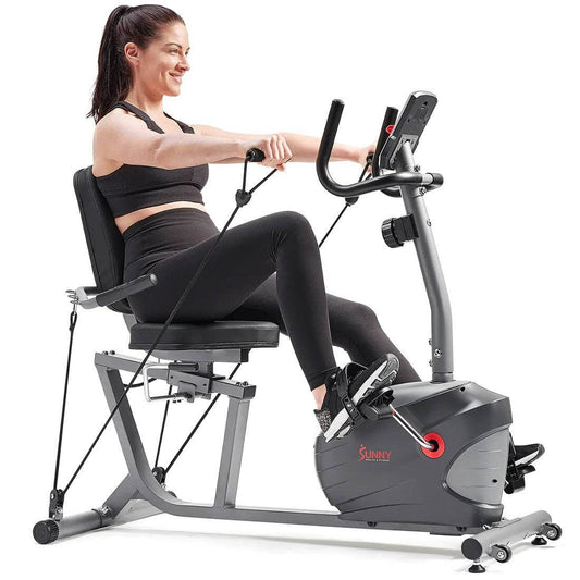 Sunny Health Fitness Interactive Recumbent Bike - Advanced Cardio Trainer - Full Body Workout