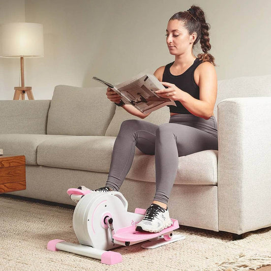 Sunny Health Fitness Compact Pink Elliptical - Low-Profile Seated Exercise - Magnetic Resistance