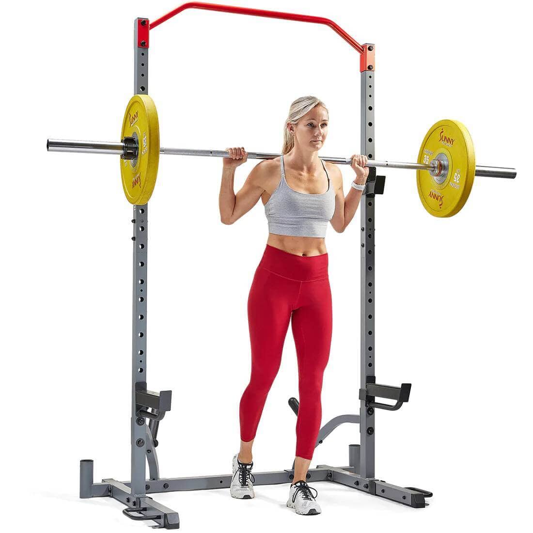 Sunny Health Fitness PowerVersa All-In-One Strength Rack-Versatile Gym Power Cage-Black-37.6x56.3x86.2