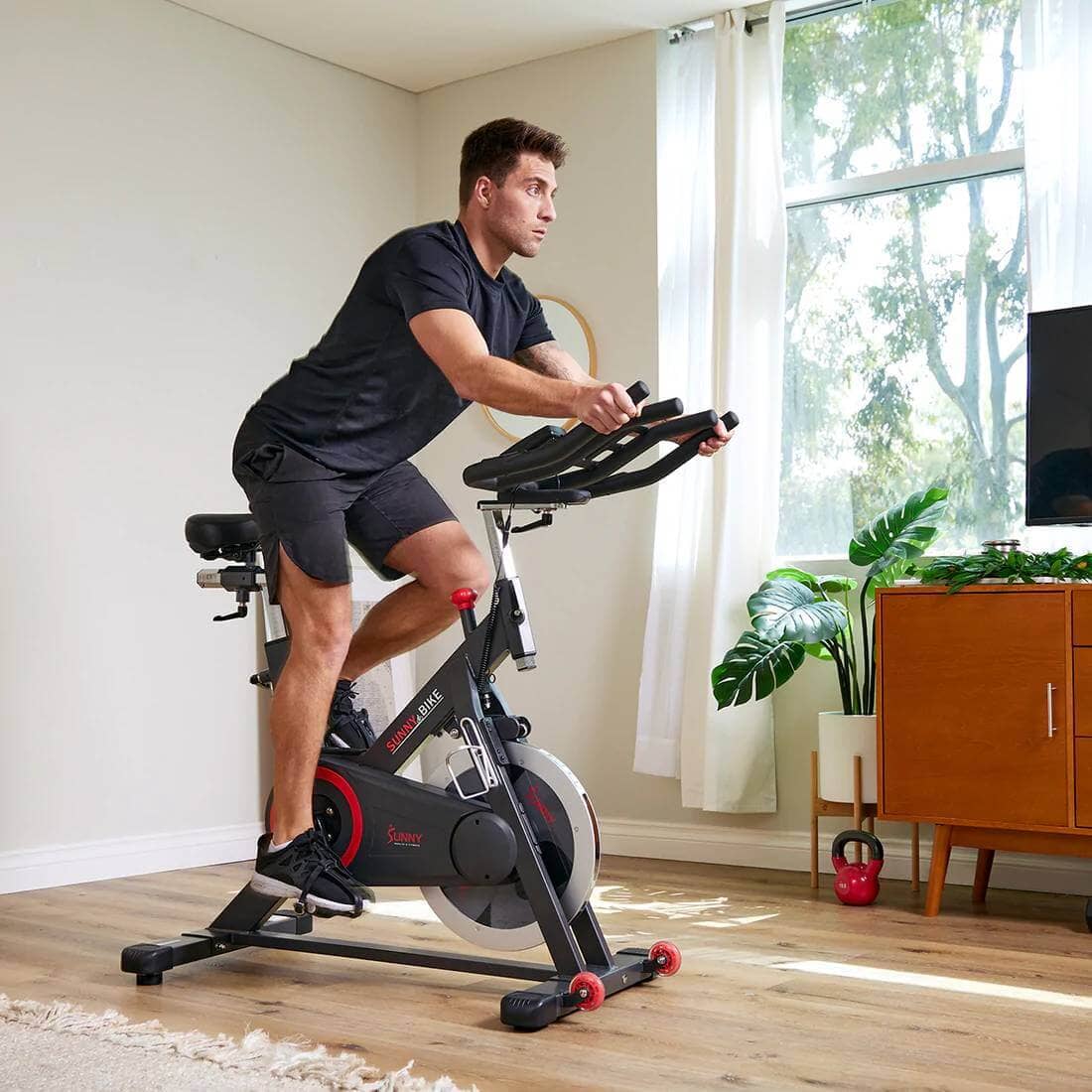 Sunny Health Fitness Premium Smart Indoor Cycle - Cardio Bike - Black -50.8x23.4x47.6