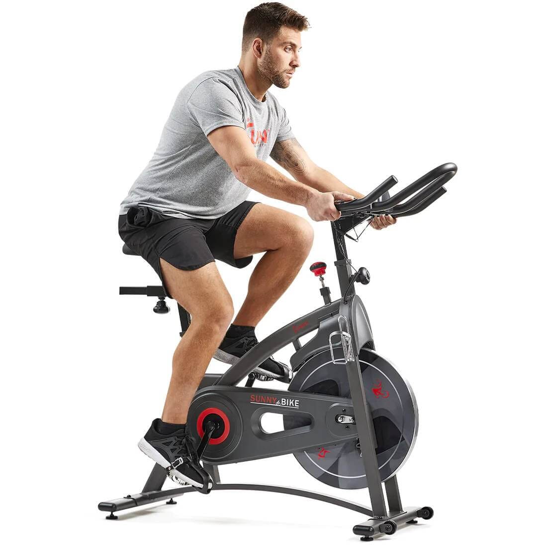 Sunny Health Fitness Premium Smart Cycling Bike - High-Performance Cardio-Black-48.8x20.1x48.6