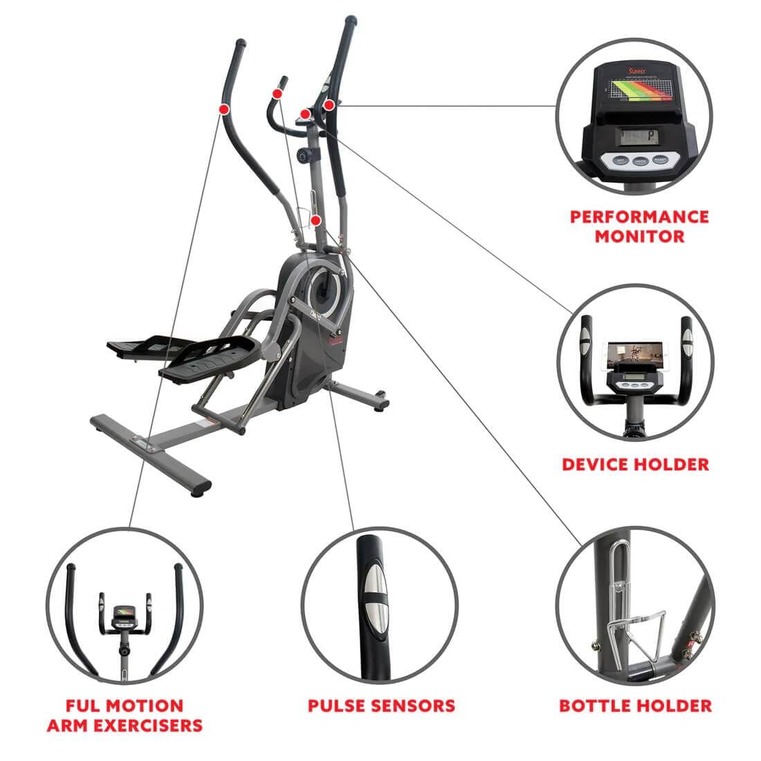 Sunny Health Fitness Pro Climber Elliptical -Full Body Workout-Magnetic Resistance-Black