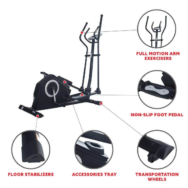 Sunny Health Fitness Advanced Elliptical - Total Body Workout - 16 Resistance Levels - Black