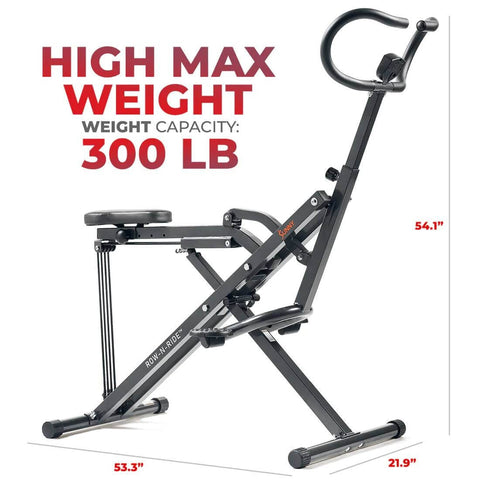 Sunny Health Fitness Row-N-Ride Plus - Multi-Functional Squat Machine -Compact Design -Black-53.3x21.9x54.1 in
