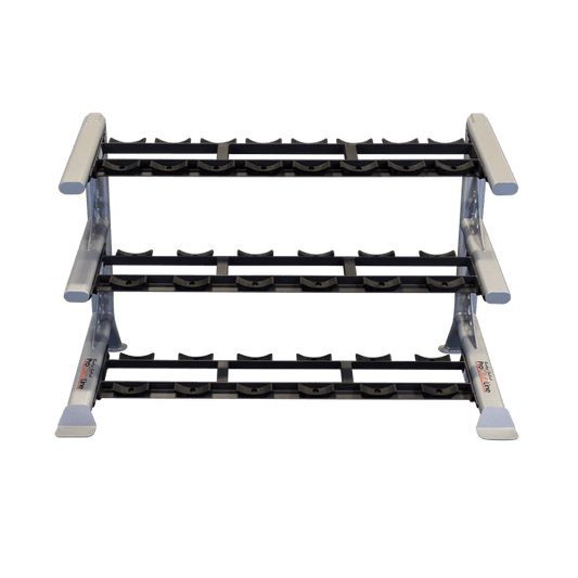 Body Solid Pro 3-Tier Dumbbell Rack - Efficient Curved Storage - Gray - 5-50lb Dumbbells - Organized Display